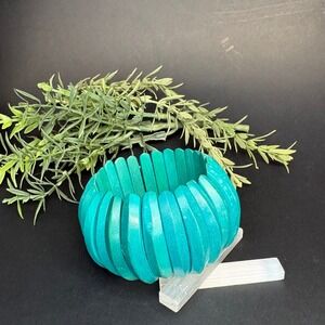 Chunky Teal Stretch Bangle Bracelet | Bold Statement | Boho | Elastic | Cuff